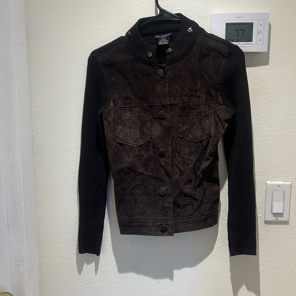 None Jackets & Blazers - Elegant Dark Brown Suede Bomber Jacket